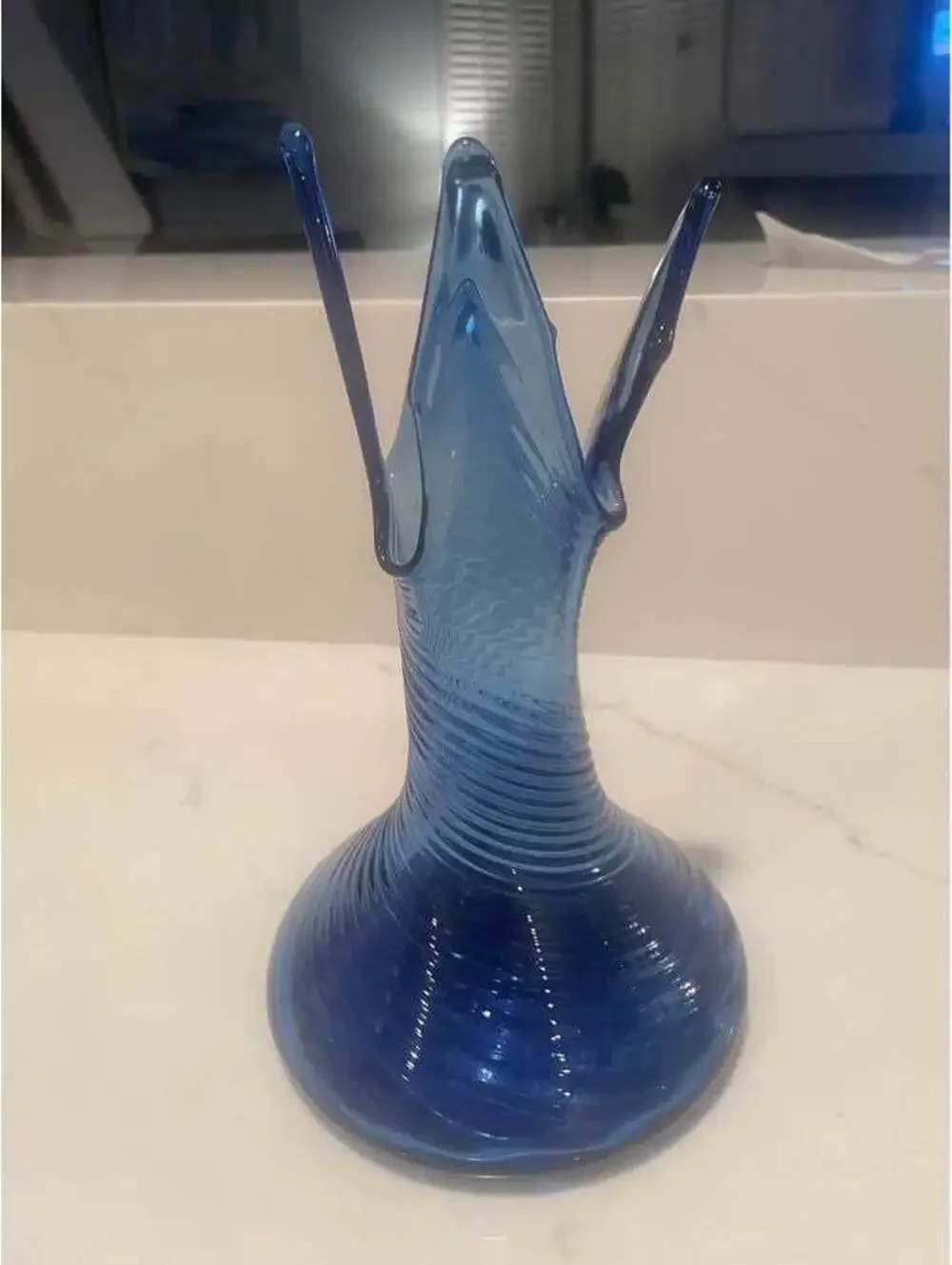 VINTAGE Cobalt Blue 4 Finger HANKERCHIEF Swung Vase